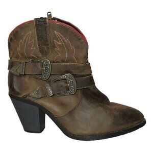 DINGO Boots Women's Size 8.5 Brown Leather Cowgirl Booties Shoes Buckle Design